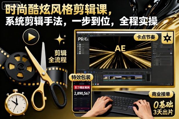 时尚酷炫风格剪辑课,系统剪辑手法,一步到位,全程实操-樵渔匹