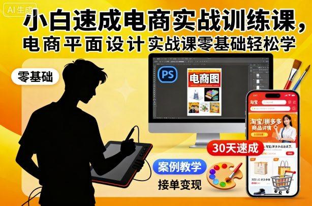 小白速成电商实战训练课,电商平面设计实战课零基础轻松学-樵渔匹