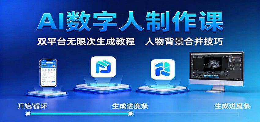AI数字人制作课:双平台无限次生成教程,人物背景合并技巧-樵渔匹