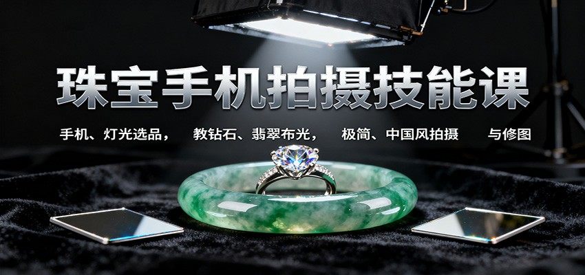 珠宝手机拍摄技能课:手机、 灯光选品,教钻石、翡翠布光,极简、中国风拍摄与修图-樵渔匹