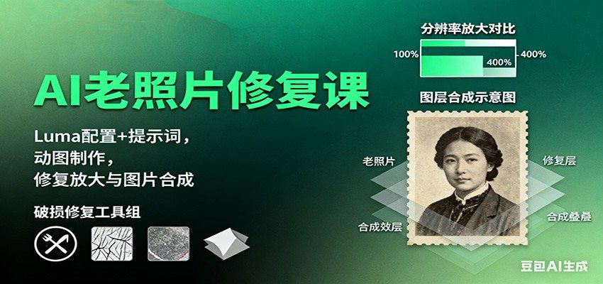 AI老照片修复课:Luma配置+提示词,动图制作,修复放大与图片合成-樵渔匹