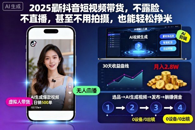 2025最新抖音短视频带货,不露脸、不直播,甚至不用拍摄,也能轻松挣米-樵渔匹