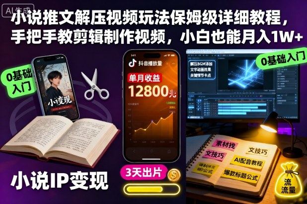 小说推文解压视频玩法保姆级详细教程,手把手教剪辑制作视频,小白也能月入1W+-樵渔匹
