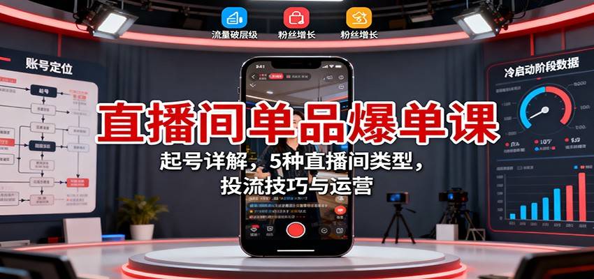 直播间单品爆单课:起号详解,5种直播间类型,投流技巧与运营-樵渔匹