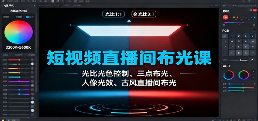 短视频直播间布光课:光比光色控制、三点布光、人像光效、古风直播间布光-樵渔匹