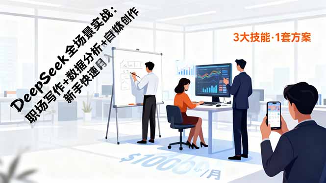 DeepSeek全场景实战：职场写作+数据分析+自媒体创作，新手快速月入过万-樵渔匹
