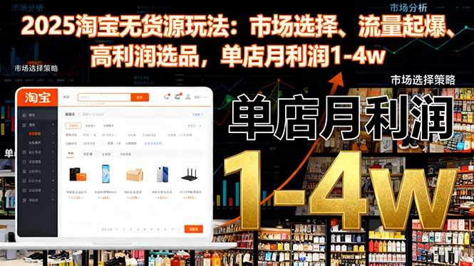 2025淘宝无货源玩法:市场选择、流量起爆、高利润选品,单店月利润1-4w-樵渔匹