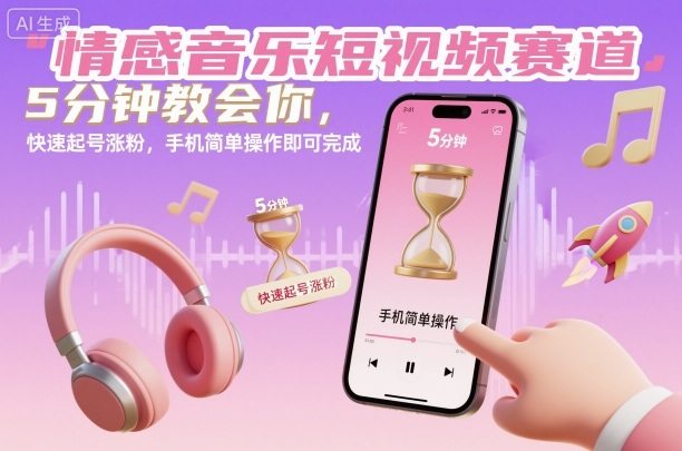 情感音乐短视频赛道，5分钟教会你，快速起号涨粉，手机简单操作即可完成-樵渔匹
