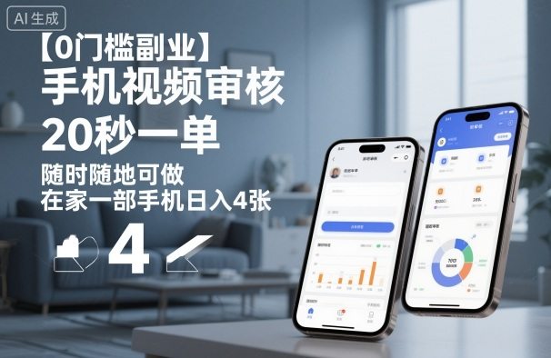 【0门槛副业】手机视频审核，20秒一单，随时随地可做，在家一部手机日入4张【揭秘】-樵渔匹