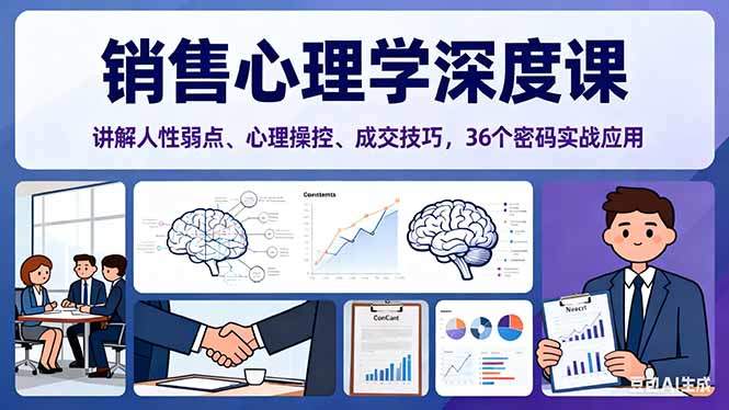 销售心理学深度课，讲解人性弱点、心理操控、成交技巧，36个密码实战应用-樵渔匹