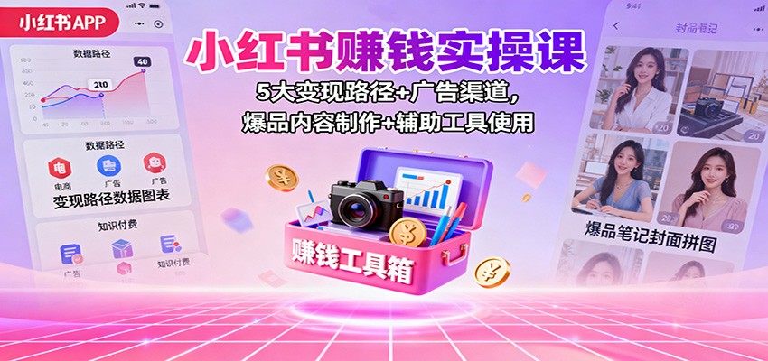 小红书赚钱实操课：5大变现路径+广告渠道，爆品内容制作+辅助工具使用-樵渔匹