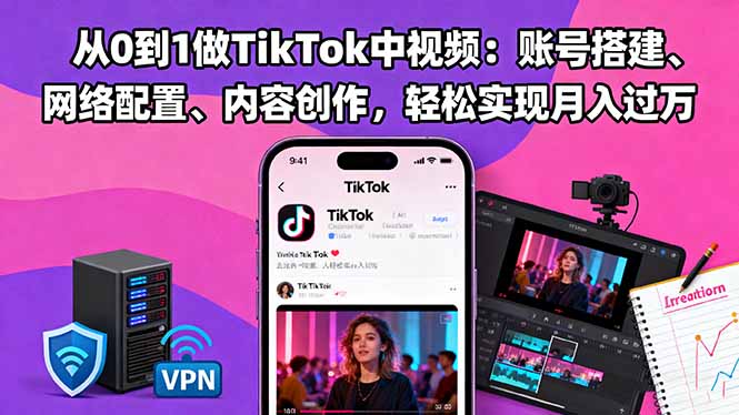 从0到1做TikTok中视频：账号搭建、网络配置、内容创作，轻松实现月入过万-樵渔匹