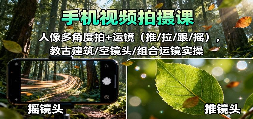 手机视频拍摄课：人像多角度拍+运镜(推/拉/跟/摇)，古建筑/空镜头/组合运镜实操-樵渔匹