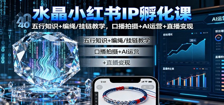 水晶小红书IP孵化课：五行知识+编绳/挂链教学，口播拍摄+AI运营+直播变现-樵渔匹