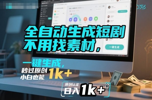 全自动生成短剧,不用找素材,不用剪辑,一键生成,秒过原创,小白也能轻松日入1k+【揭秘】-樵渔匹