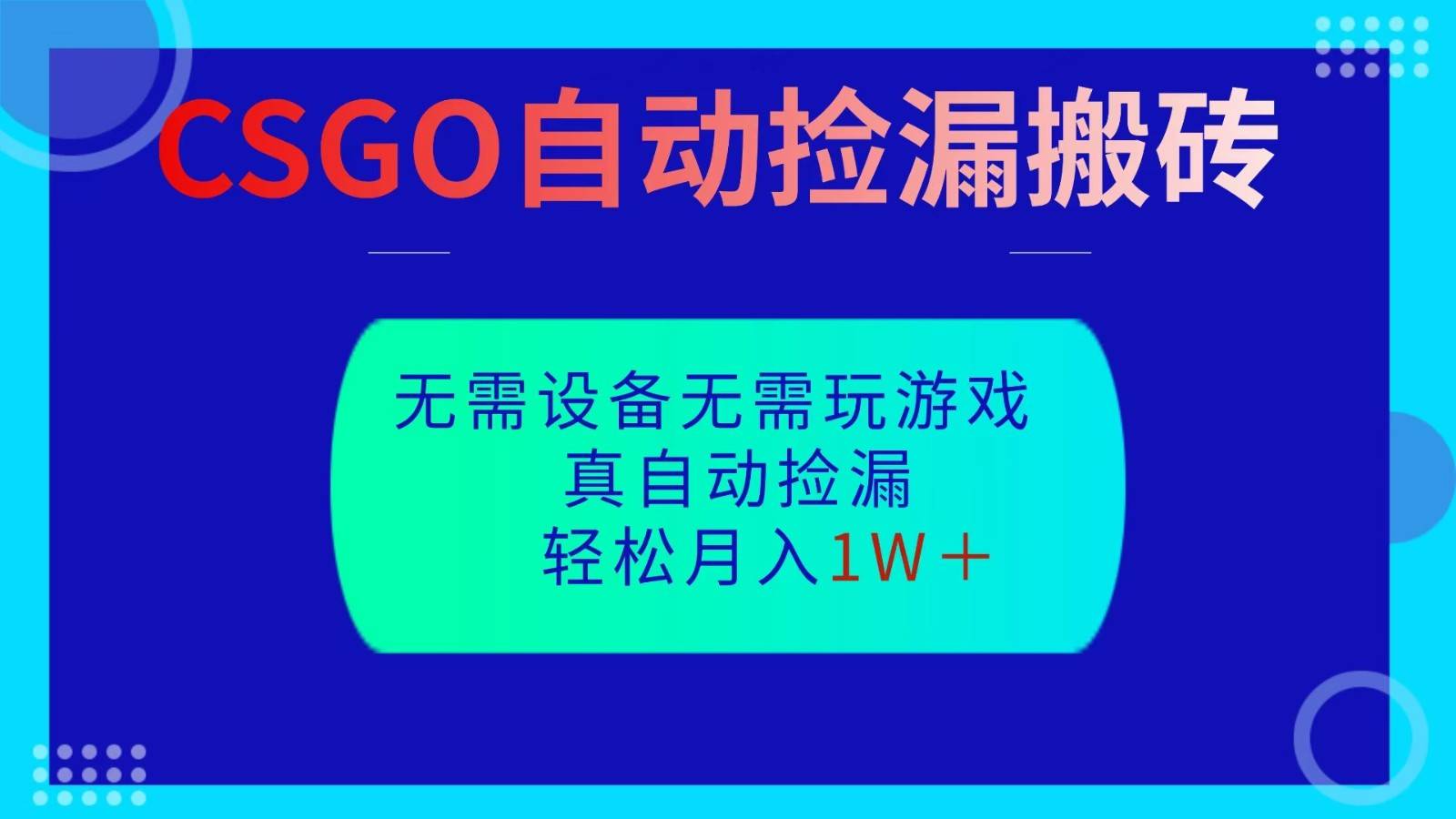 CSGO自动捡漏搬砖,当天操作当天见结果,无需了解游戏,包教包会包落地-樵渔匹