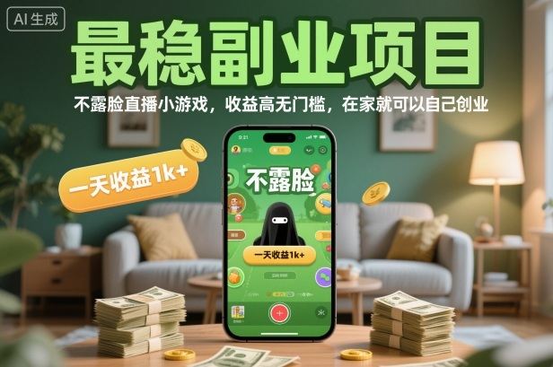 最稳副业项目，不露脸直播小游戏，收益高无门槛，一天收益1k+，在家就可以自己创业【揭秘】-樵渔匹