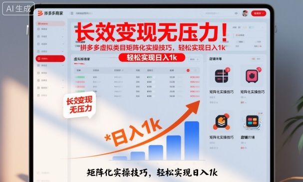 长效变现无压力!拼多多虚拟类目矩阵化实操技巧,轻松实现日入1k【揭秘】-樵渔匹