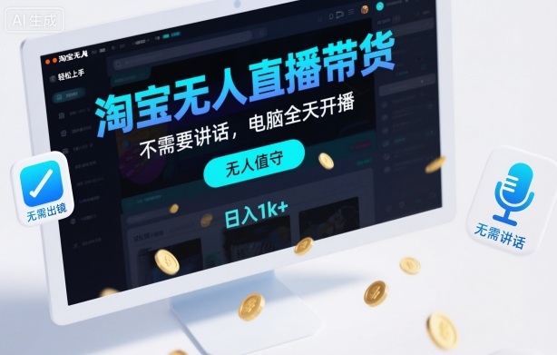 淘宝无人直播带货,不需要出镜,不需要讲话,电脑全天开播,轻松上手,日入1k+【揭秘】-樵渔匹