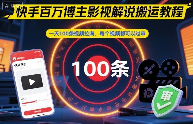 快手百万博主影视解说搬运教程，一天100条视频拉满，每个视频都可以过审-樵渔匹