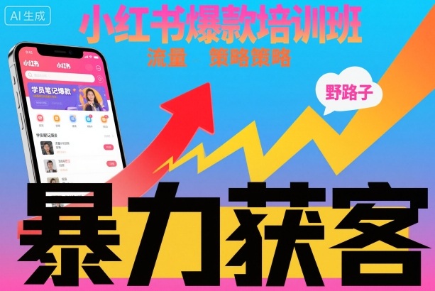 小红书爆款培训班，小红书获客野路子流量打法，暴力持续获客-樵渔匹