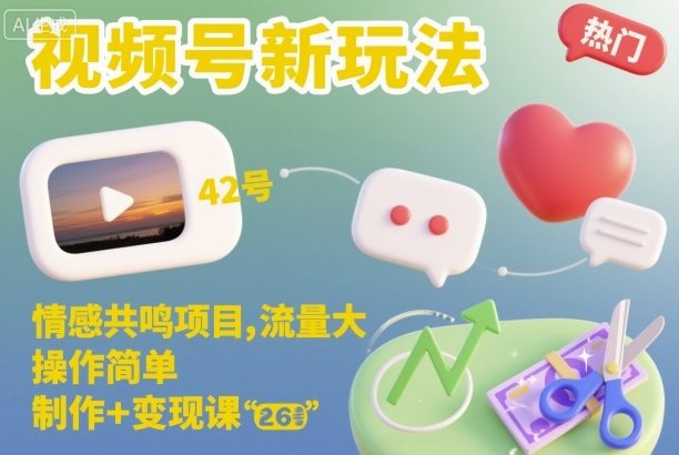 视频号新玩法，情感共鸣项目，流量大，操作简单，制作+变现课-樵渔匹