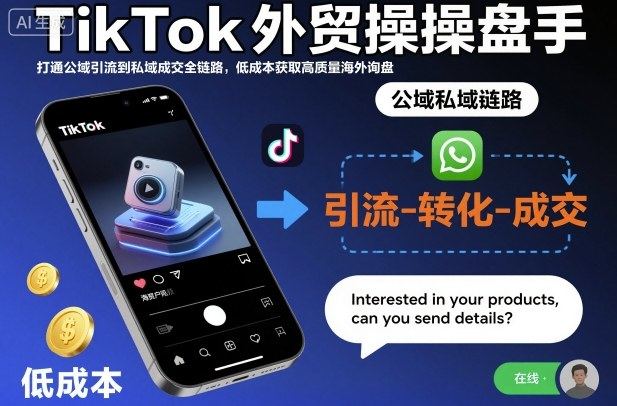 TikTok外贸操盘手，打通公域引流到私域成交全链路，低成本获取高质量海外询盘-樵渔匹