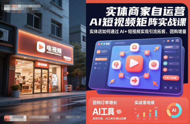 实体商家自运营AI短视频矩阵实战课，实体店如何通过AI+短视频实现引流拓客、团购增量-樵渔匹