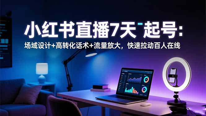 小红书直播7天起号：场域设计+高转化话术+流量放大，快速拉动百人在线-樵渔匹