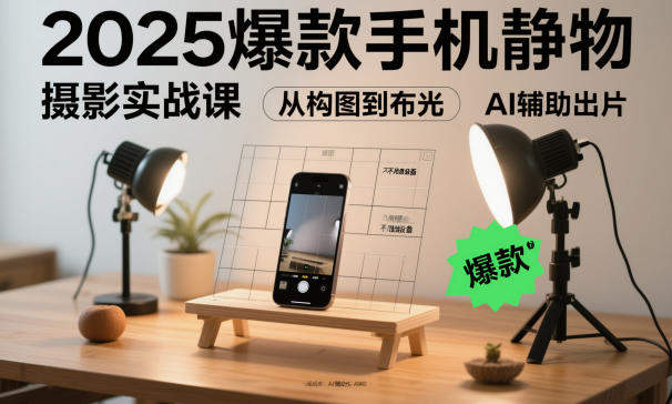 2025爆款手机静物摄影实战课,从构图到布光,不用贵设备,AI辅助出片-樵渔匹