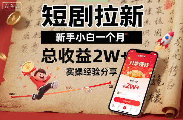 短剧拉新新手小白一个月总收益2W+实操经验分享-樵渔匹