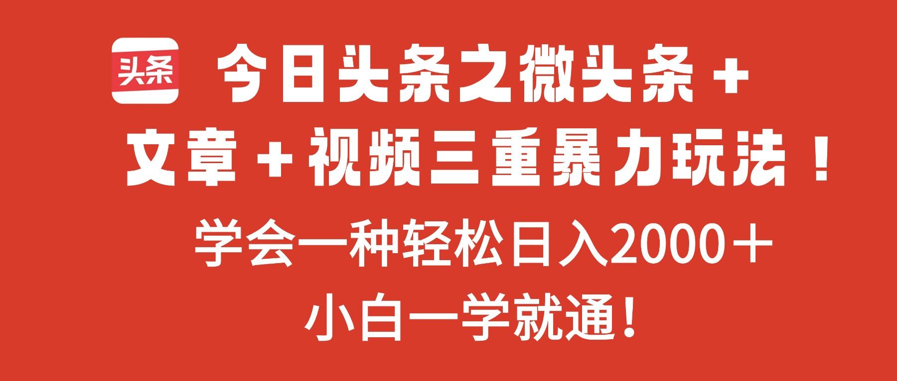 今日头条之微头条＋文章＋视频三重暴力玩法，学会一种轻松日入2000＋，...-樵渔匹
