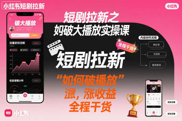短剧拉新之小红书如何破大播放实操课，如何破播放，涨收益，全程干货-樵渔匹