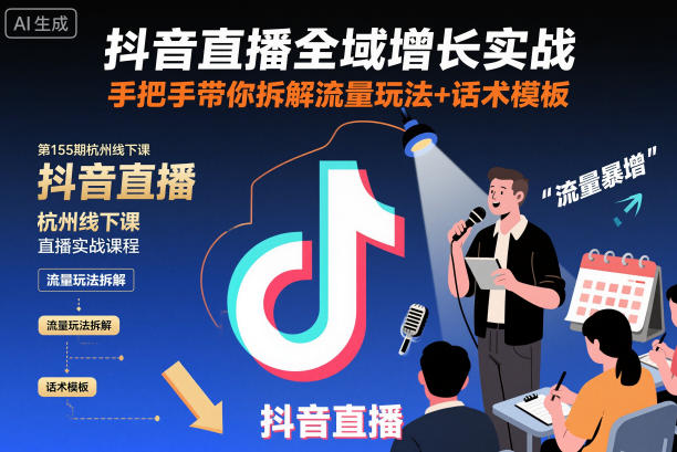 抖音直播全域增长实战第155期杭州线下课，手把手带你拆解流量玩法+话术模板-樵渔匹