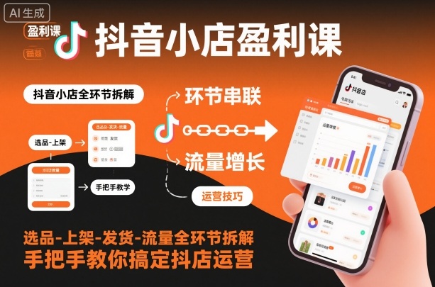 抖音小店盈利课-选品-上架-发货-流量全环节拆解，手把手教你搞定抖店运营-樵渔匹