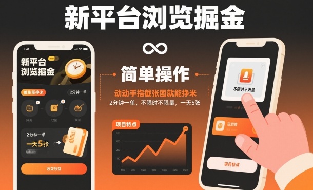 新平台浏览掘金,动动手指截张图就能挣米,2分钟一单,不限时不限量,一天5张【揭秘】-樵渔匹