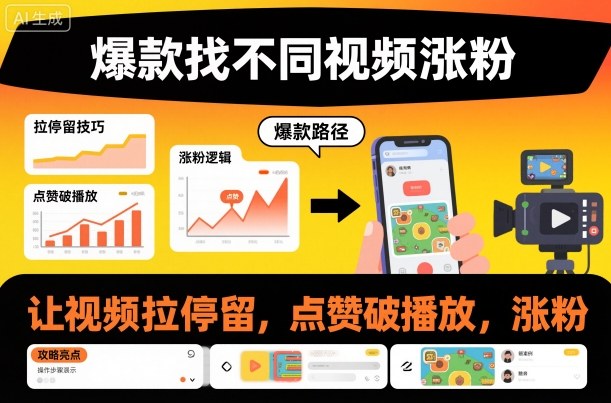 爆款找不同视频涨粉,让视频拉停留,实现点赞,破播放,涨粉-樵渔匹