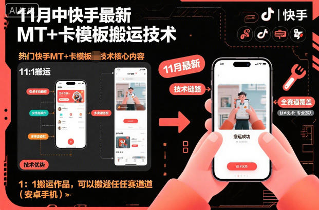 11月中快手最新MT+卡模板搬运技术,1:1搬运作品,可以搬运任何赛道(安卓手机)-樵渔匹