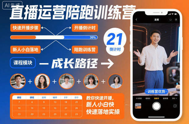 直播运营陪跑训练营,教你快速开播,新人小白快速落地实操-樵渔匹