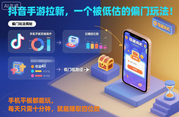抖音手游拉新，一个被低估的偏门玩法！手机平板都能玩，每天只需十分钟，就能賺取四位数【揭秘】-樵渔匹