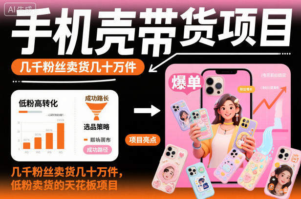 手机壳带货项目,几千粉丝卖货几十万件,短视频低粉卖货的天花板项目-樵渔匹
