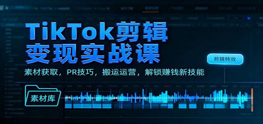 TikTok剪辑变现实战课：素材获取，PR技巧，搬运运营，解锁赚钱新技能-樵渔匹