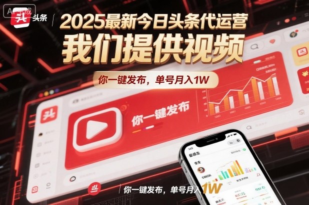2025最新今日头条代运营,我们提供视频,你一键发布,单号月入1W【揭秘】-樵渔匹