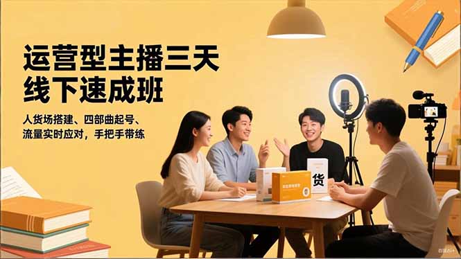 运营型主播三天线下班,人货场搭建,四部曲起号,流量实时应对,手把手带练-樵渔匹