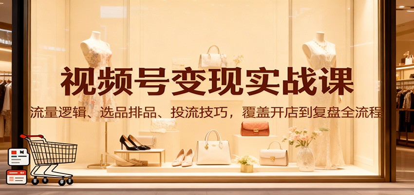 视频号变现实战课：流量逻辑、选品排品、投流技巧，覆盖开店到复盘全流程-樵渔匹