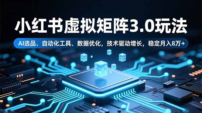 小红书虚拟矩阵3.0玩法，AI选品、自动化工具、数据优化，技术驱动增长，稳定月入8万+-樵渔匹