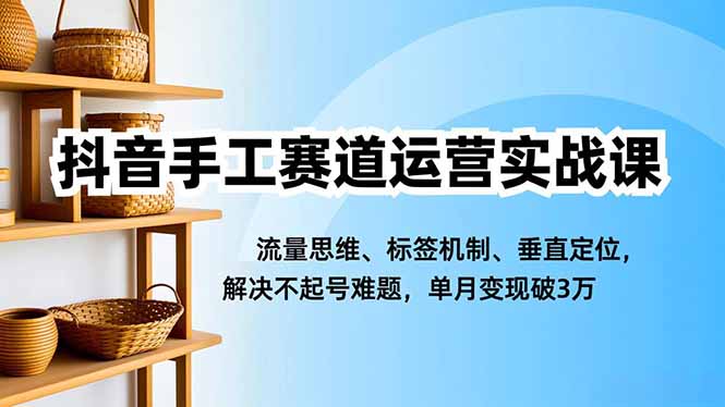 抖音手工赛道运营实战课,流量思维、标签机制、垂直定位,解决不起号难题,单月变现破3万-樵渔匹