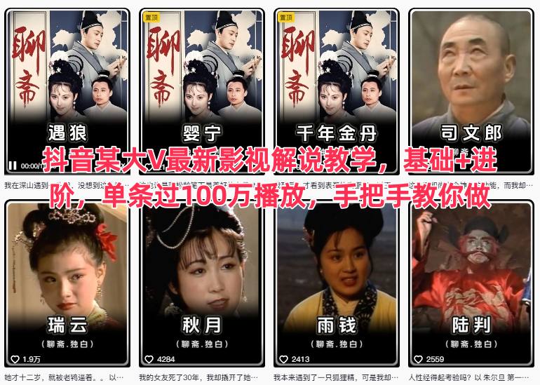 抖音某大V最新影视解说教学，基础+进阶，单条过100万播放，手把手教你做-樵渔匹