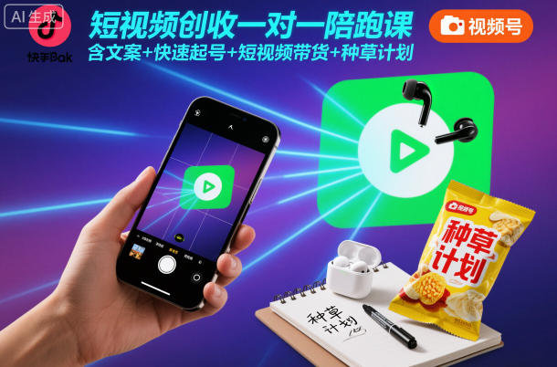 短视频创收一对一陪跑课,含文案+快速起号+短视频带货+种草计划-樵渔匹