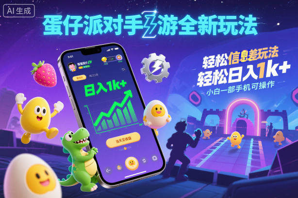 蛋仔派对手游全新玩法，轻松日入1k+，风口信息差玩法，当天见收益，小白一部手机可操作-樵渔匹